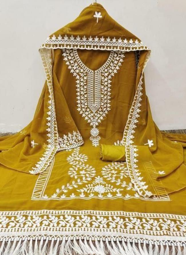 Georgette Mustard Festival Wear Embroidery Work Dress Material
